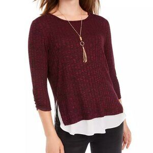 🩷 BCX three quarters length sleeve ribbed layered purple blouse